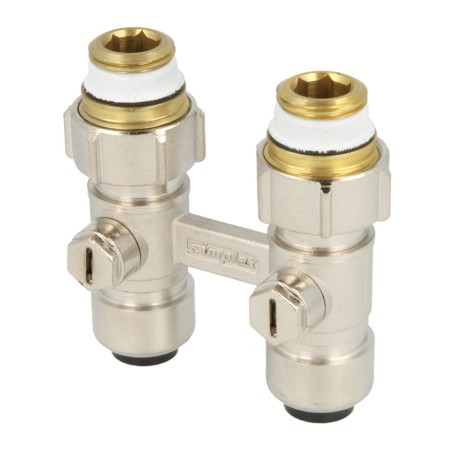 Simplex bi-tube valve block Tectite Ø 15 mm x 1/2" straight F10008