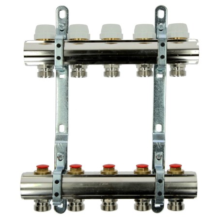 Floor heating manifold 5 circuits 1", nickel-coated brass