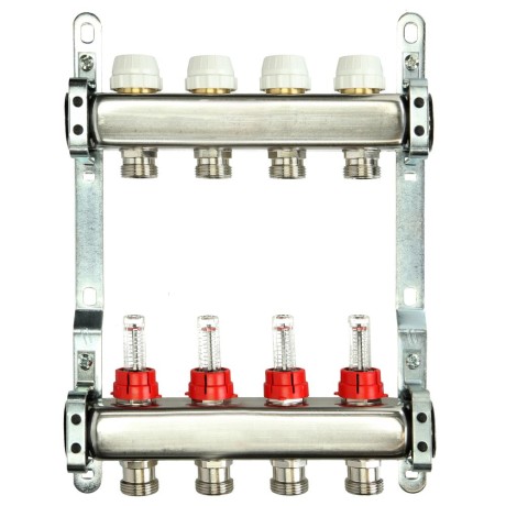 Underfloor heating manifold 4 circuits stainless steel