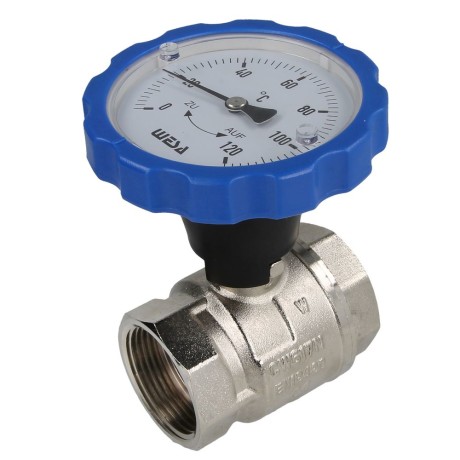 WESA-ISO-Therm ball valve blue 1¼" IT thermometer handle