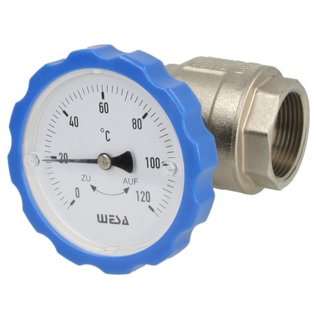 WESA-ISO-Therm pump ball valve 1¼" SKB with thermometer handle blue