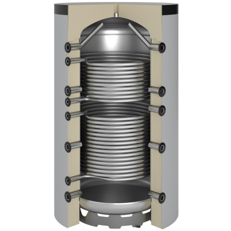OEG buffer storage tank 1,500 litres with 2 smooth-pipe heat exchangers