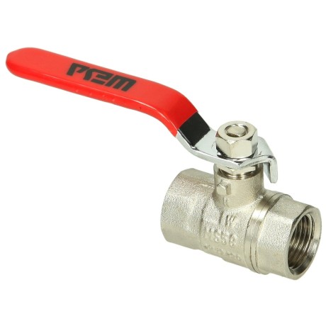 Brass DIN ball valve 3/8" IT/IT, PN 40 with steel lever, red