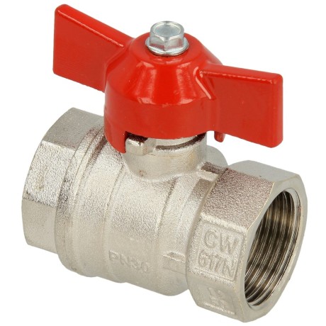 Brass ball valve 3/8" IT/IT, DN 10 with wing handle, red, PN 25, MS 48
