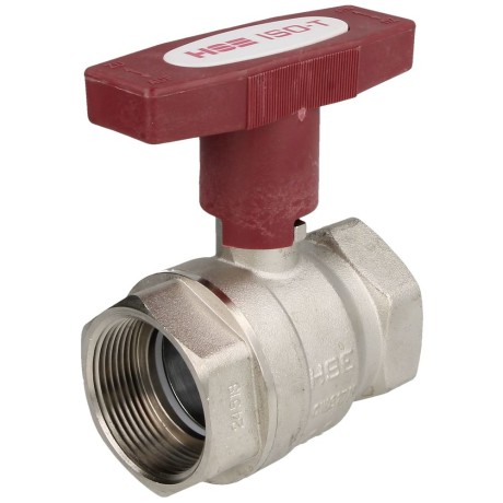 Brass ball valve 1 1/2" IT/IT, DN 40 with ISO-T handle, red, PN 20, MS 58