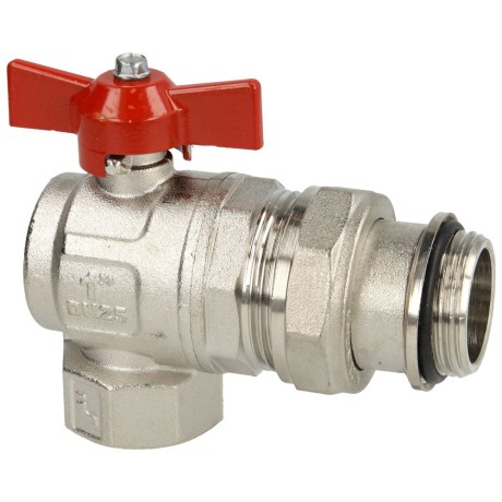 Brass angle ball valve 1" IT x 1" ET with wing handle red, PN 10