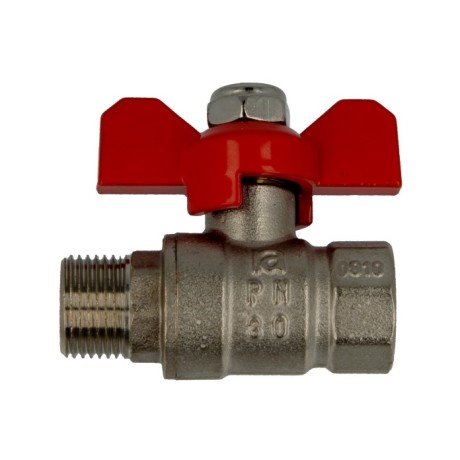 Brass ball valve 3/8" IT/ET with wing handle red, PN 25, MS 58