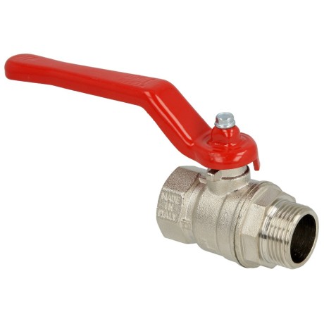 Brass ball valve 3/4" IT/ET with steel lever, red, PN 25