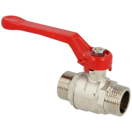 Brass ball valve1 1/2" ET/ET with steel lever red, PN 25