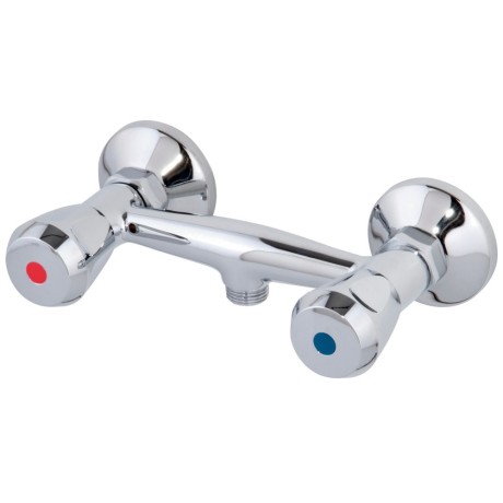 Two-handle shower mixer, outlet 1/2" plastic tap handle, chrome-plated brass
