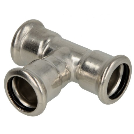 Stainless steel press fitting T-piece 15 mm F/F/F with M-contour