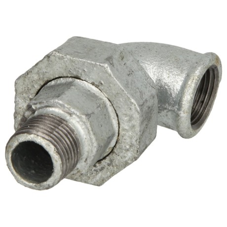 Malleable iron fitting union elbow 90° 1/2" IT/ET - flat seat