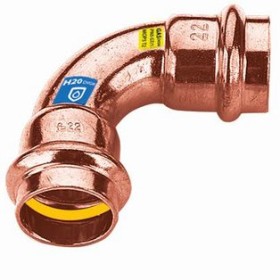 Gas press fitting copper elbow 90° 28 mm F/F V contour