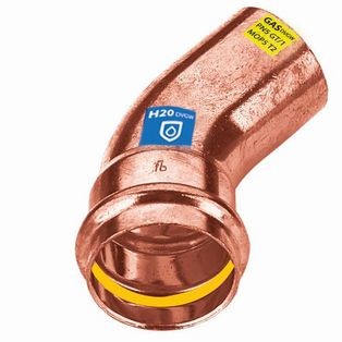 Gas press fitting copper bend 45 ° 18 mm F/M contour V