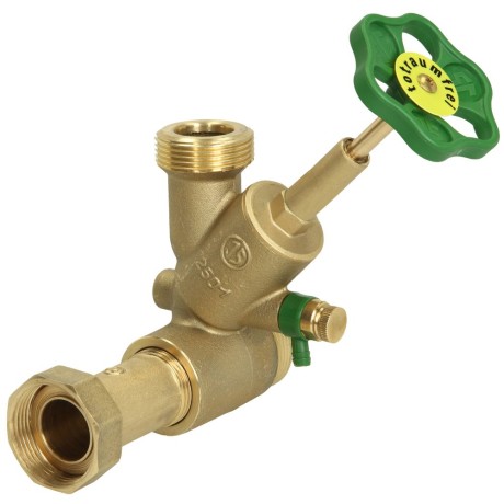 Distribution T valve free flow DN 25 1" inlet x 1 1/4" outlet, top, brass