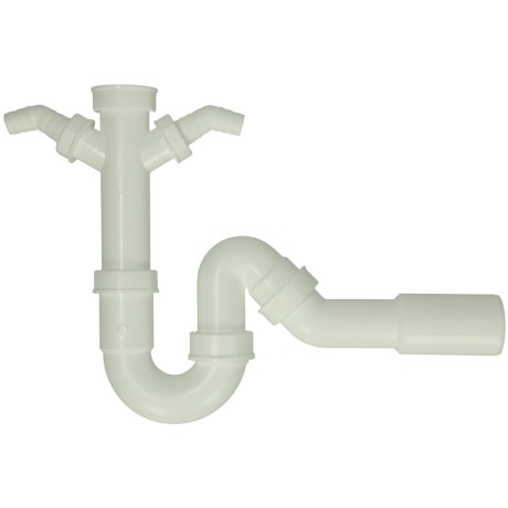 Pipe drain trap 1 1/2" with 2 x con. Output width 40/50 mm, white