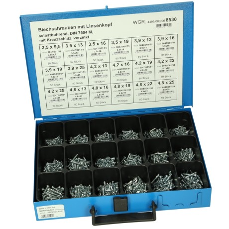 Assortment box self-tapping screws 18 types, total of 900 pieces