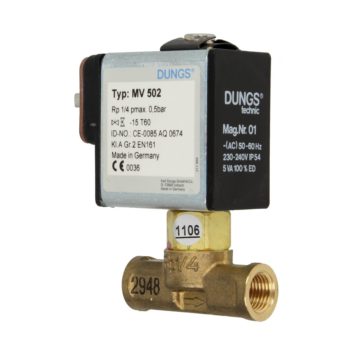 Dungs Gas-Magnetventil MV502, 1/4 Zoll,NBR, elektrischer Anschluss b